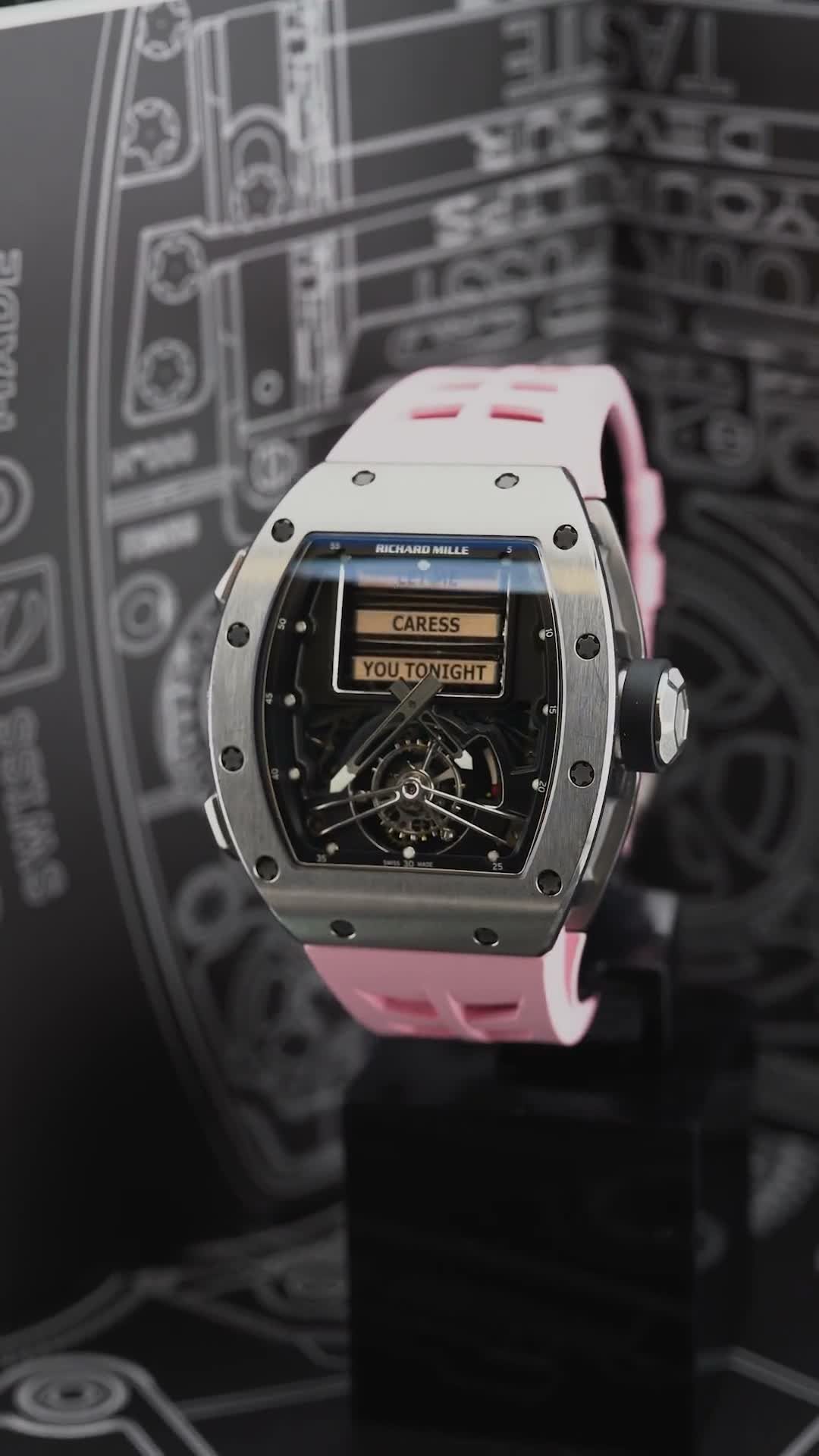 Richard Mille RM 69 watch photographed on a dark graphic surface